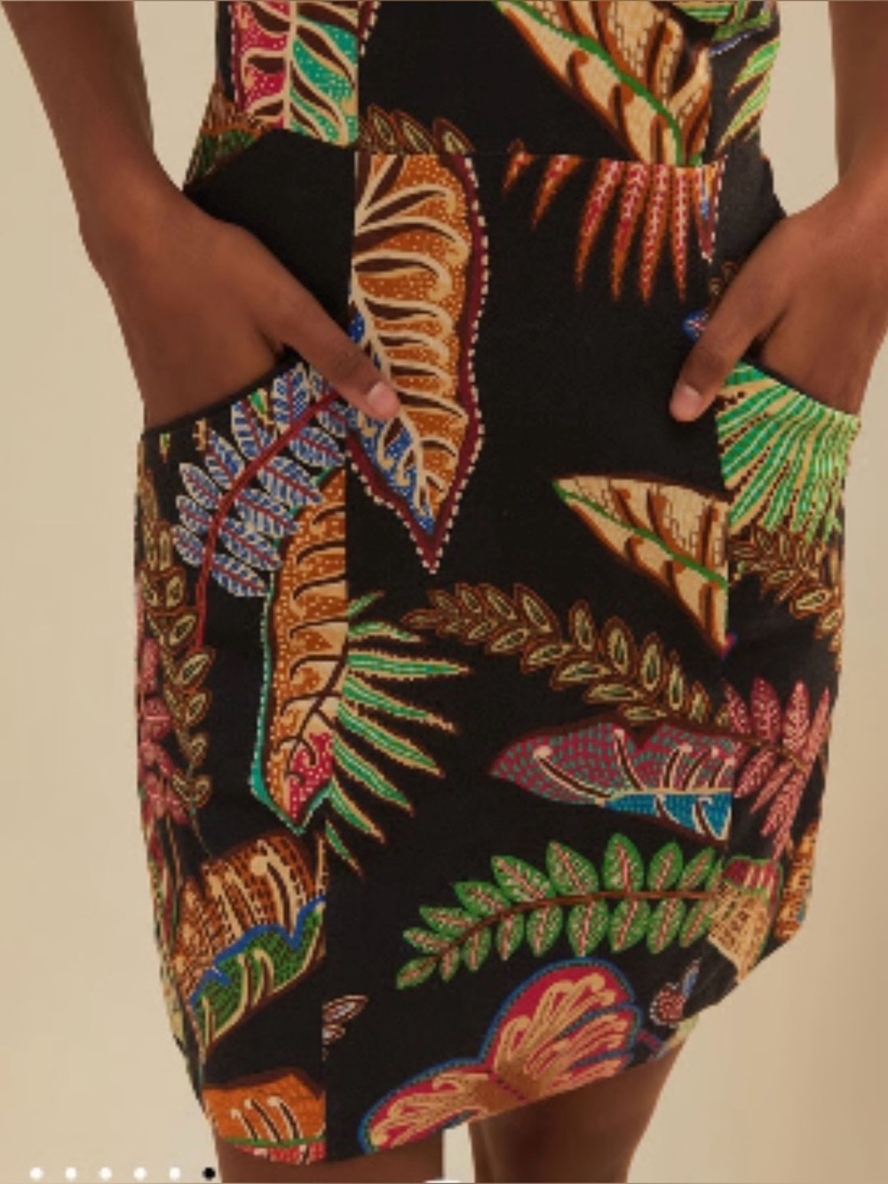 FARM Rio Tropical Leaf Mini Dress Beaded Strap Black Multicolor NWOT - Size L - Picture 3 of 7